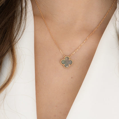[✨ROSE💎]CLOVER 15MM  GRAY MOTHER OF PEARL NECKLACE
