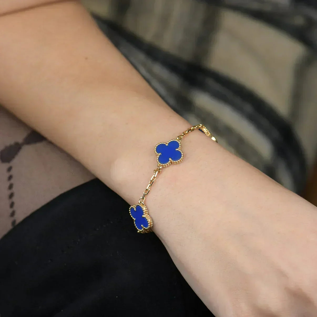 [✨ROSE💎] CLOVER 5 MOTIF BLUE AGATE BRACELET COLLECTION