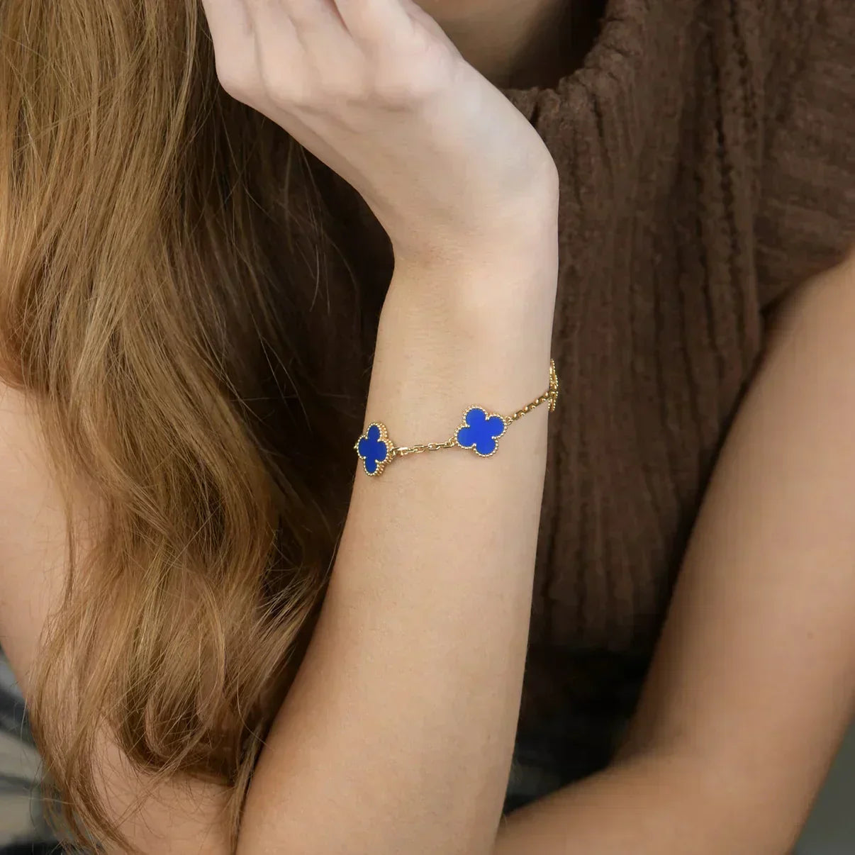[✨ROSE💎] CLOVER 5 MOTIF BLUE AGATE BRACELET COLLECTION