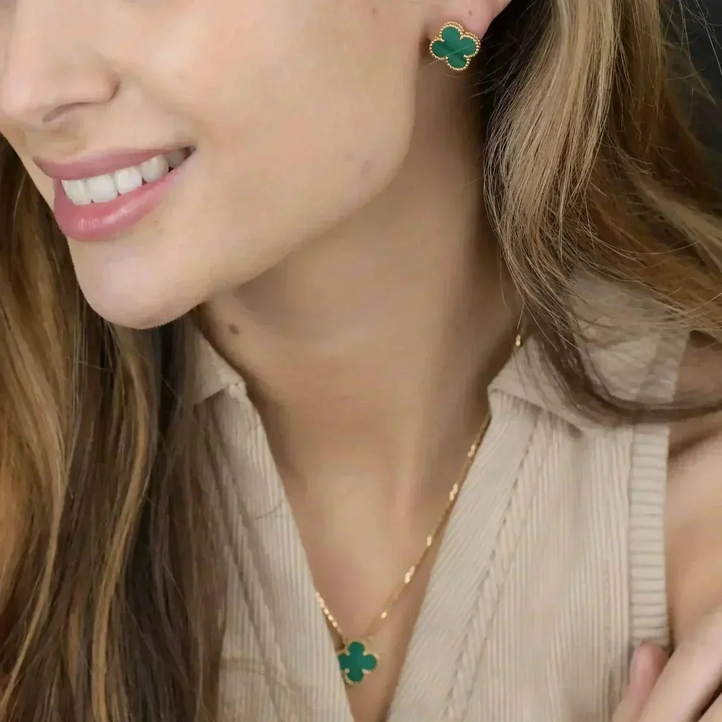 [✨ROSE💎]CLOVER MINI 9.5MM MALACHITE  EARRINGS