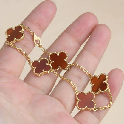 [✨ROSE💎] CLOVER 5 MOTIF RED CORNELIAN BRACELET COLLECTION