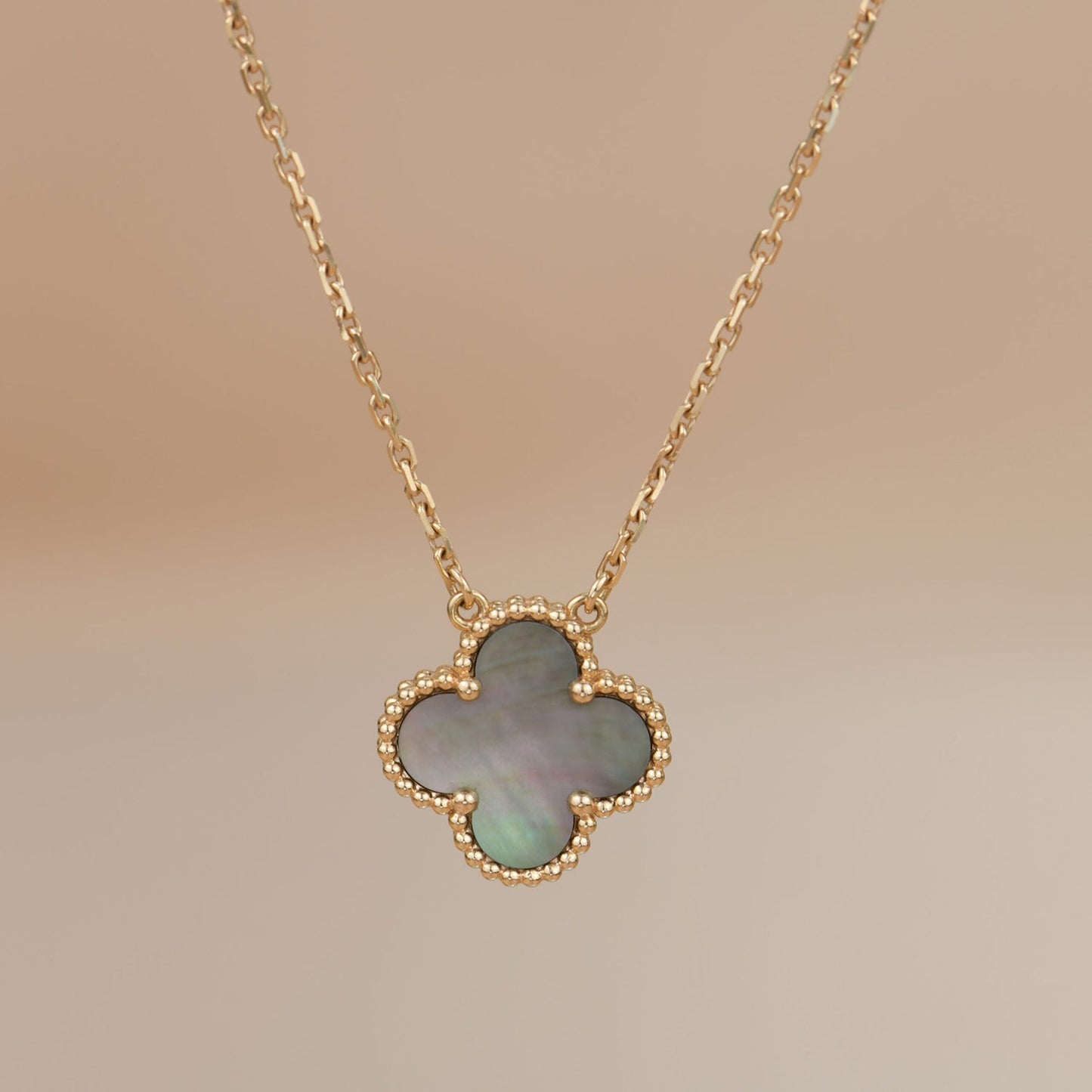 [✨ROSE💎]CLOVER 15MM  GRAY MOTHER OF PEARL NECKLACE