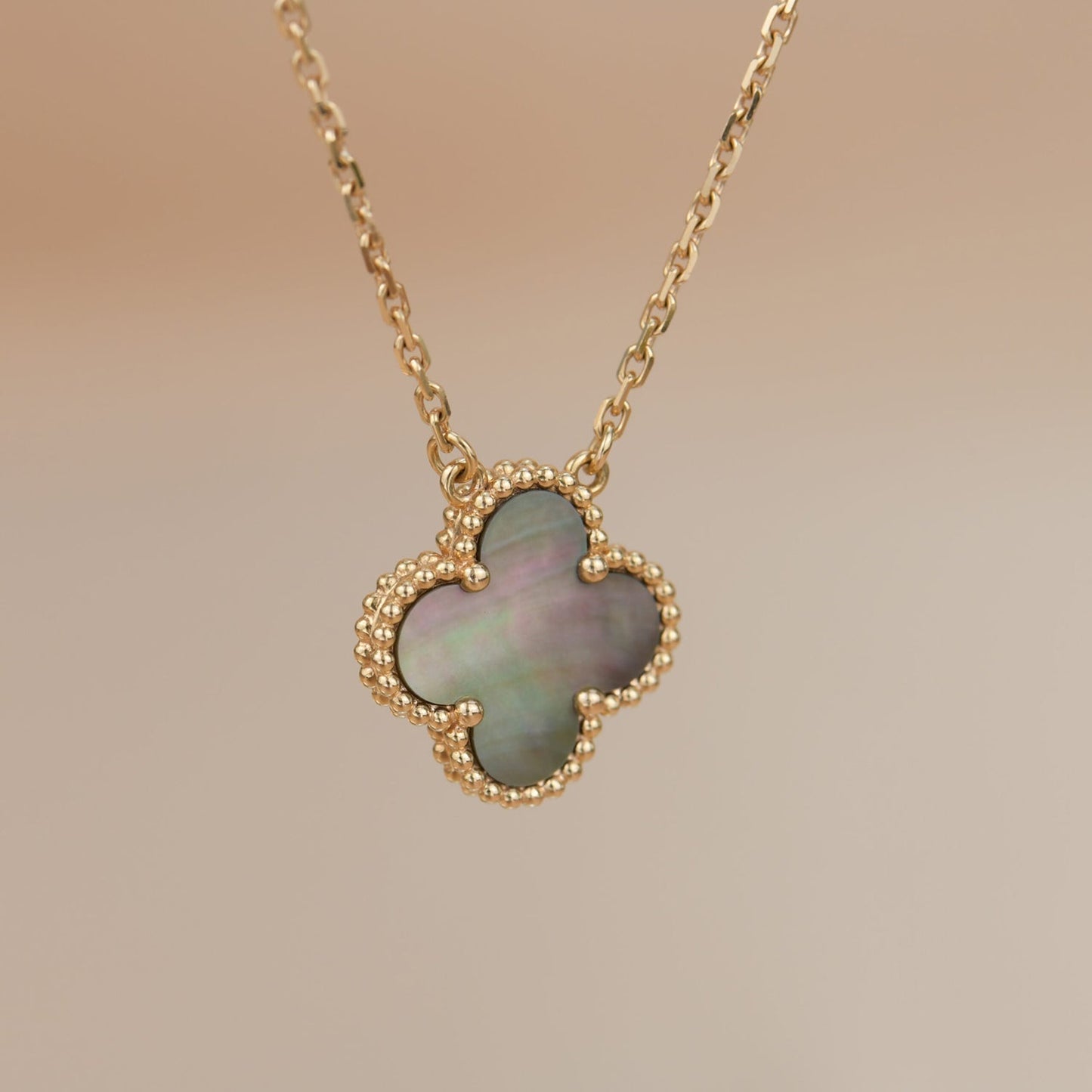 [✨ROSE💎]CLOVER 15MM  GRAY MOTHER OF PEARL NECKLACE