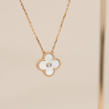 [✨ROSE💎]CLOVER 15MM DIAMOND WHITE FRITILLARIA NECKLACE