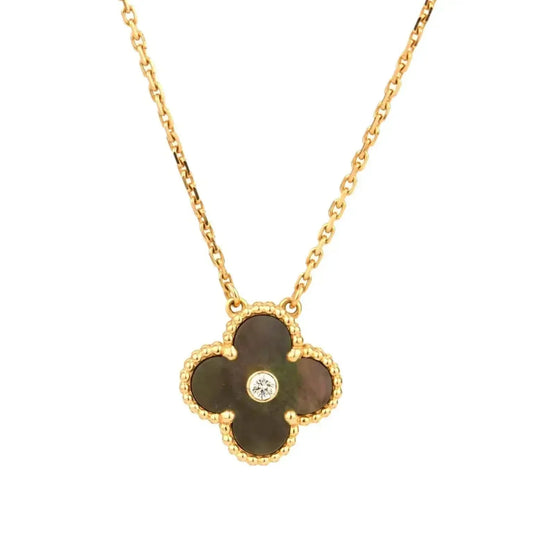 [✨ROSE💎]CLOVER 15MM DIAMOND AND MOTHER-OF-GREY NECKLACE