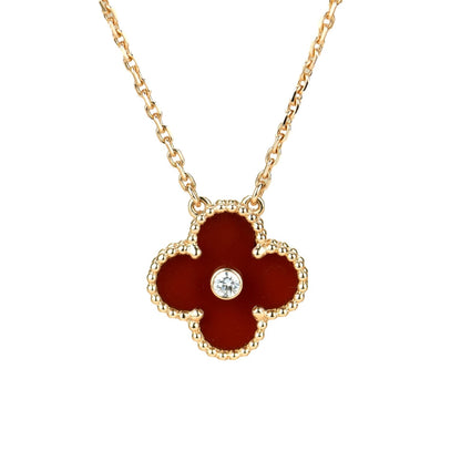 [✨ROSE💎]CLOVER 15MM DIAMOND CARNELIAN NECKLACE