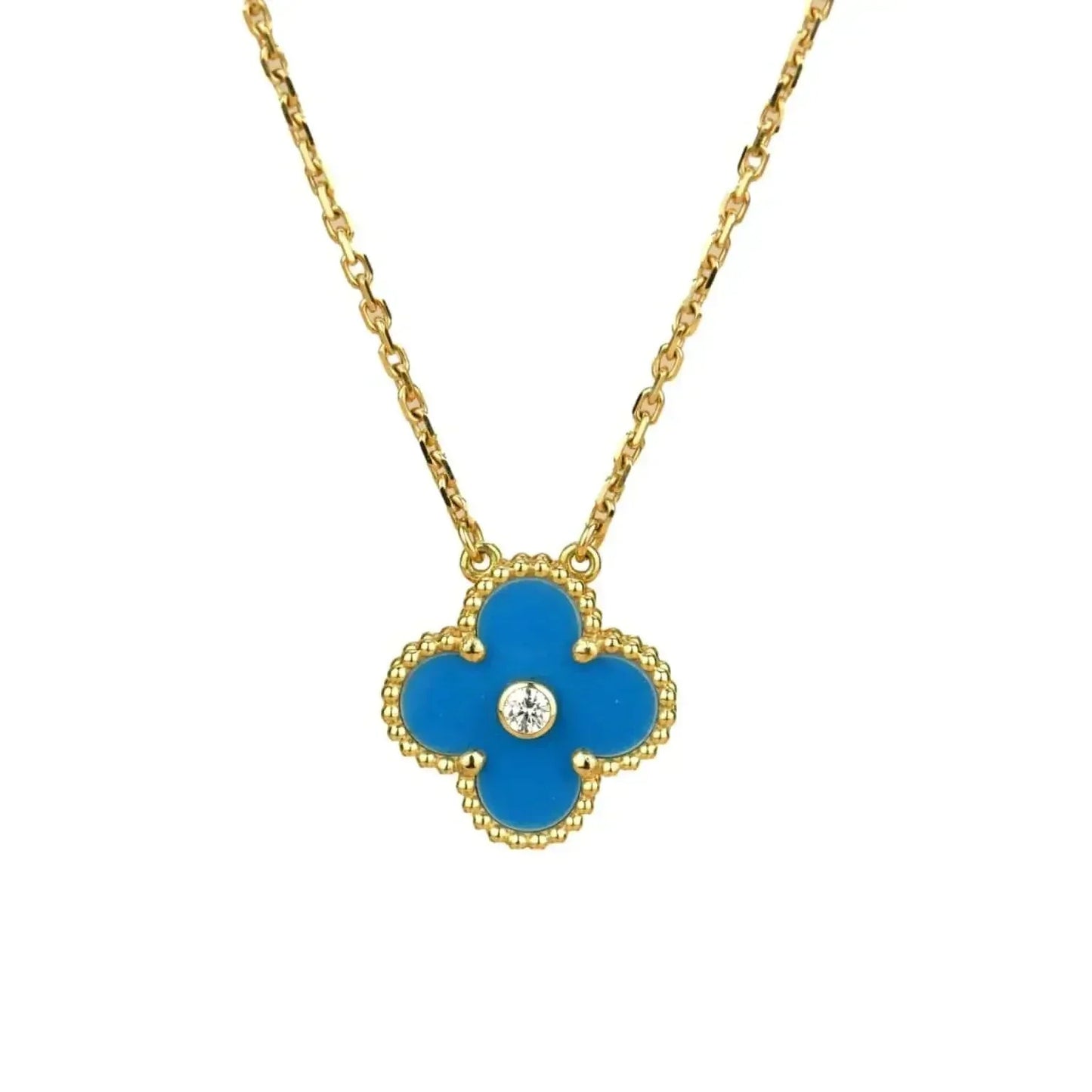 [✨ROSE💎]CLOVER 15MM DIAMOND AND BLUE AGATE NECKLACE