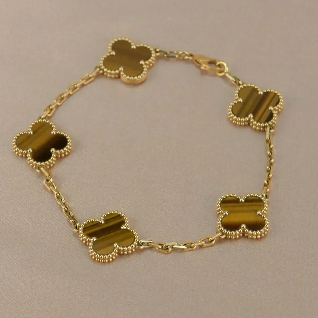 [✨ROSE💎] CLOVER 5 MOTIFS TIGER EYE BRACELET COLLECTION
