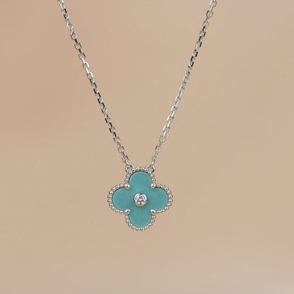 [✨ROSE💎]CLOVER 15MM DIAMOND SVRES PORCELAIN  NECKLACE SILVER
