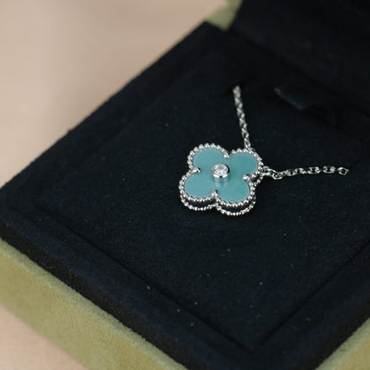 [✨ROSE💎]CLOVER 15MM DIAMOND SVRES PORCELAIN  NECKLACE SILVER