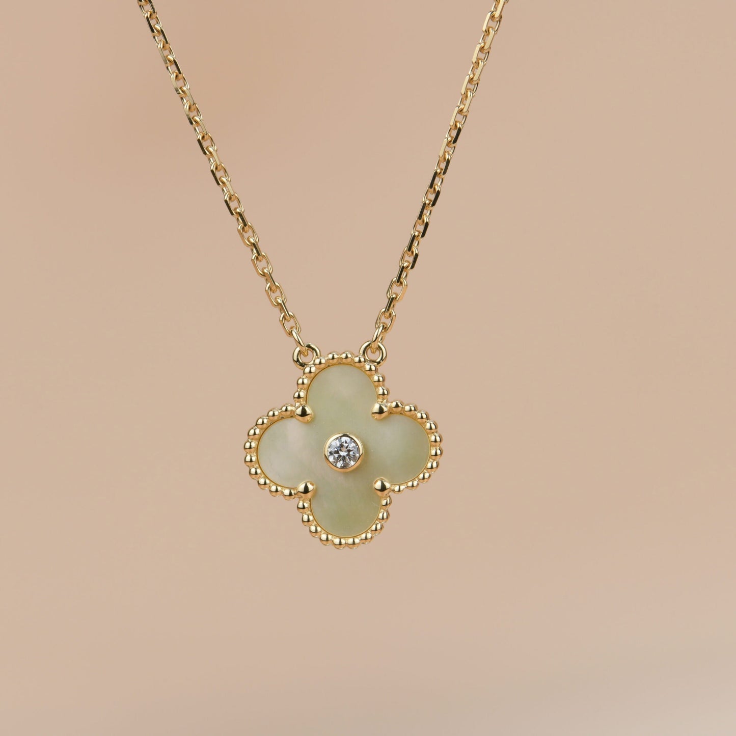 [✨ROSE💎]CLOVER 15MM DIAMOND GOLD MOTHER OF PEARL NECKLACE