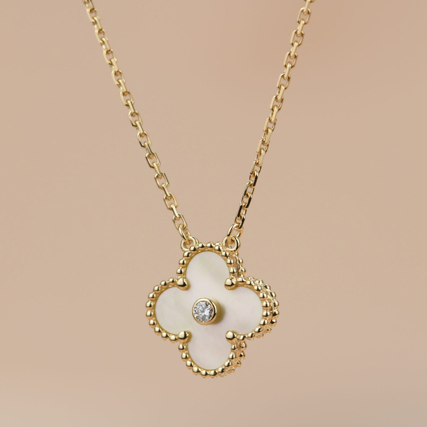 [✨ROSE💎]CLOVER 15MM DIAMOND GOLD MOTHER OF PEARL NECKLACE