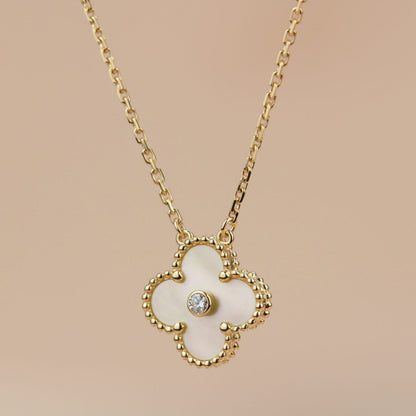 [✨ROSE💎]CLOVER 15MM DIAMOND GOLD MOTHER OF PEARL NECKLACE