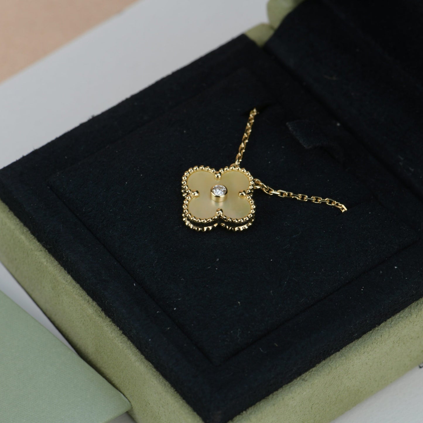 [✨ROSE💎]CLOVER 15MM DIAMOND GOLD MOTHER OF PEARL NECKLACE