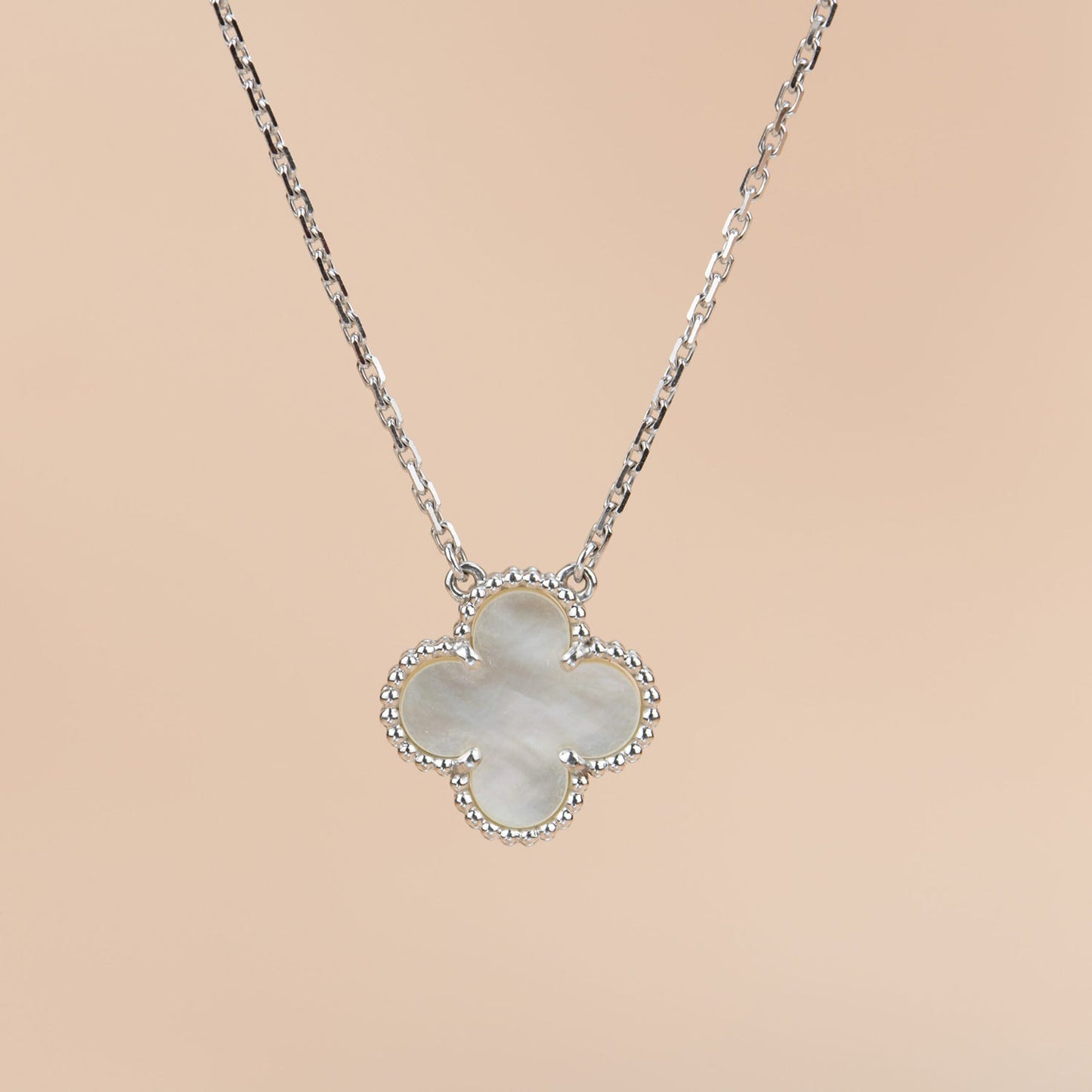 [✨ROSE💎]CLOVER  15MM WHITE MOTHER-OF-PEARL SILVER