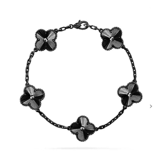 [✨ROSE💎]CLOVER 5 MOTIF BLACK BRACELET
