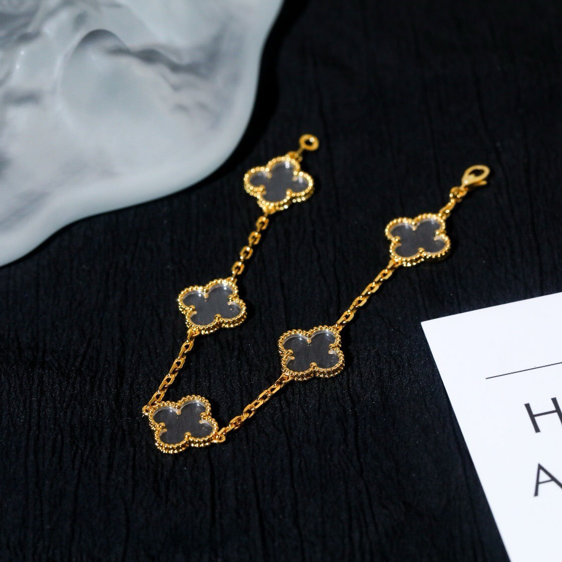 [✨ROSE💎]CLOVER 5 MOTIF ROCK CRYSTAL BRACELET