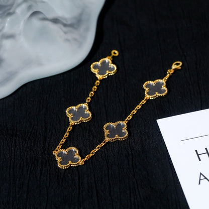 [✨ROSE💎]CLOVER 5 MOTIF ROCK CRYSTAL BRACELET