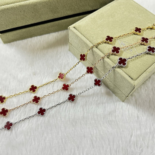 [✨ROSE💎]CLOVER 6 MOTIF RED AGATE BRACELET