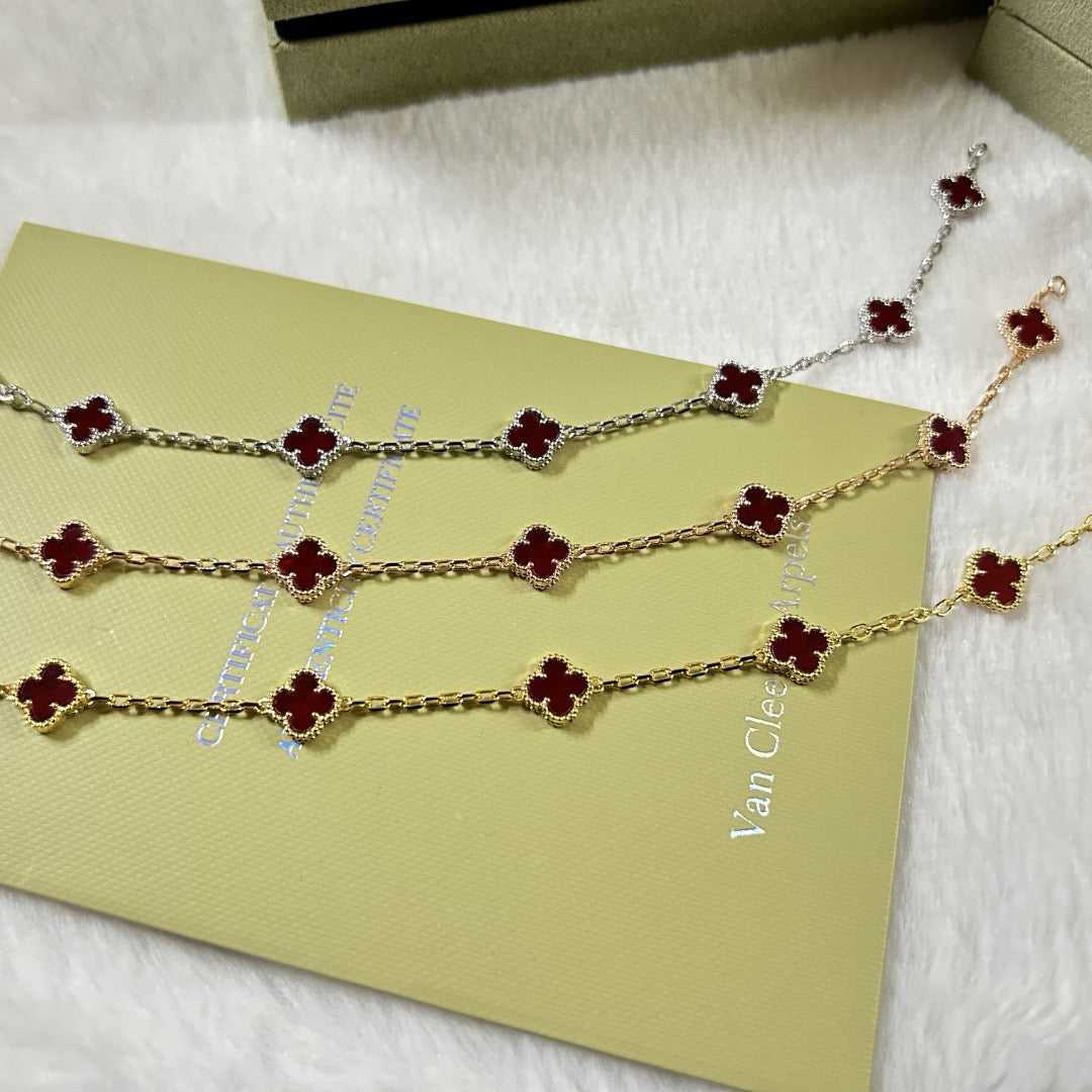 [✨ROSE💎]CLOVER 6 MOTIF RED AGATE BRACELET