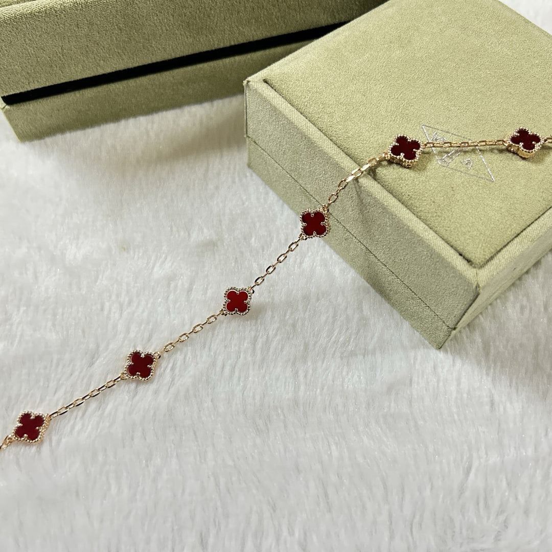 [✨ROSE💎]CLOVER 6 MOTIF RED AGATE BRACELET