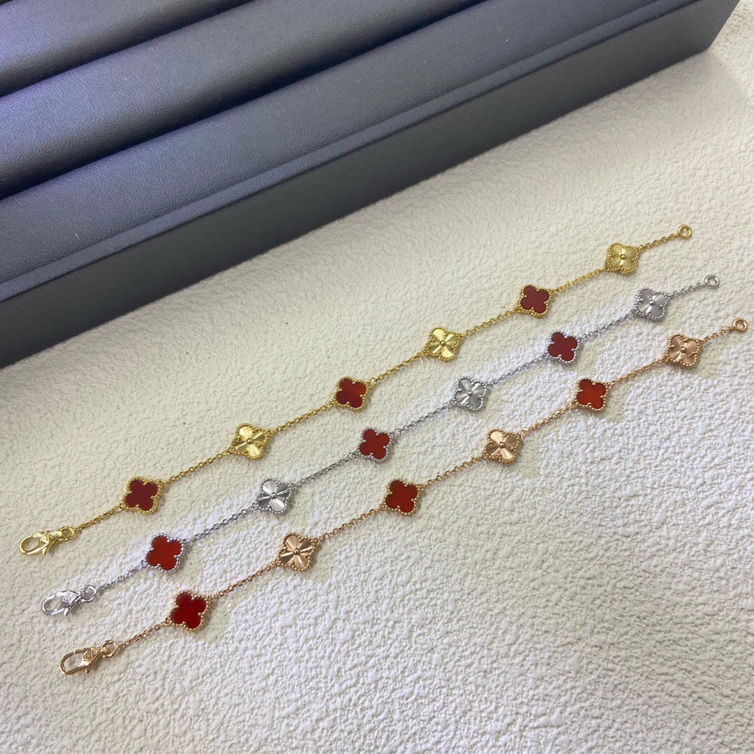 [✨ROSE💎]CLOVER 6 MOTIF RED AGATE LASER BRACELET