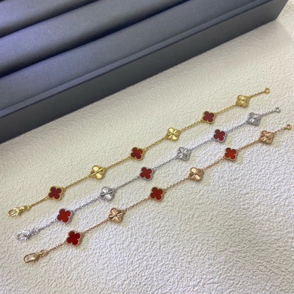 [✨ROSE💎]CLOVER 6 MOTIF RED AGATE LASER BRACELET