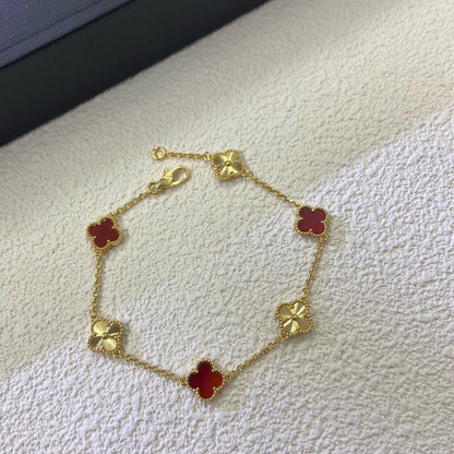 [✨ROSE💎]CLOVER 6 MOTIF RED AGATE LASER BRACELET