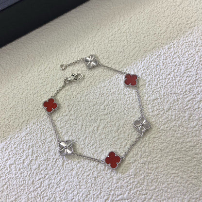 [✨ROSE💎]CLOVER 6 MOTIF RED AGATE LASER BRACELET