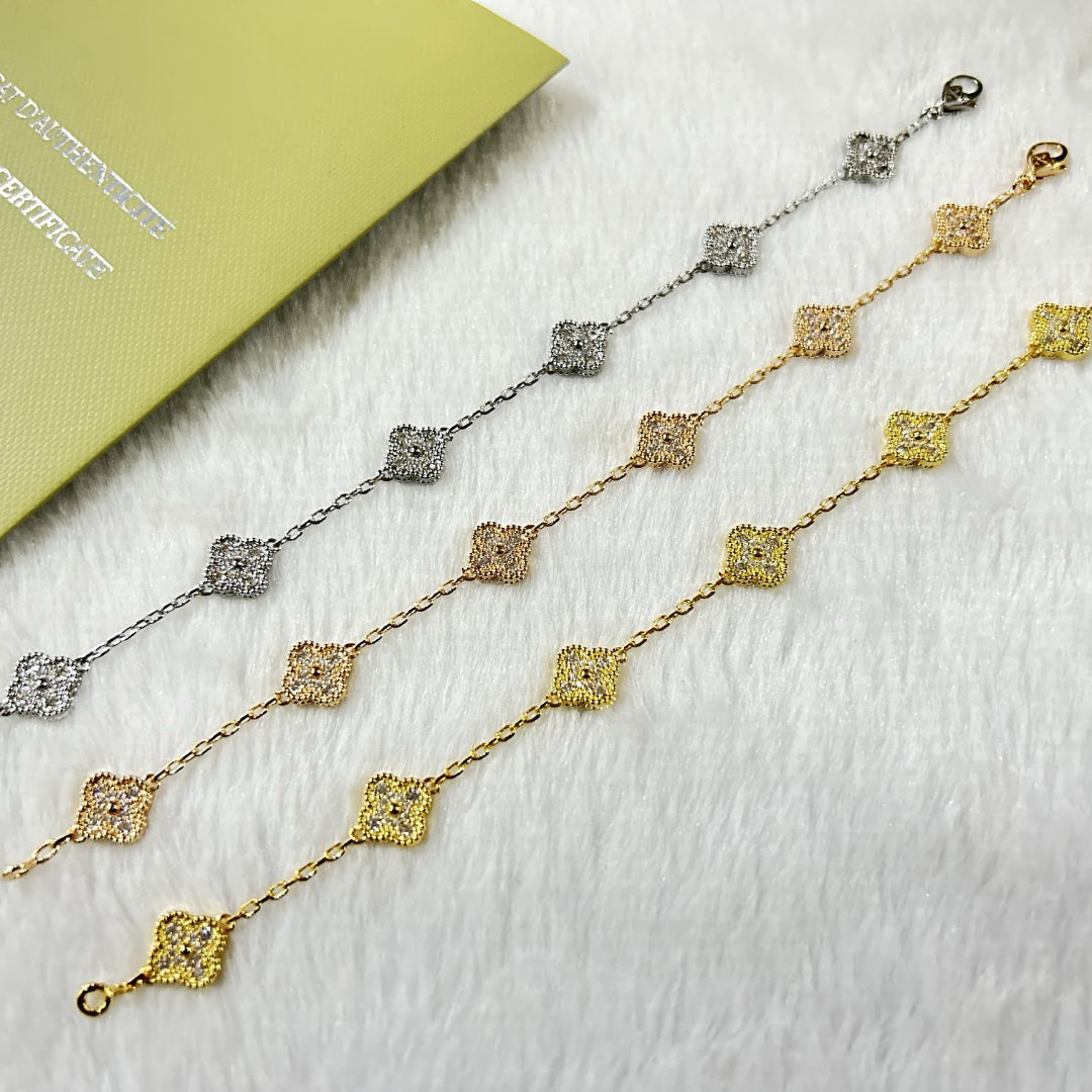 [✨ROSE💎]CLOVER 6 MOTIF DIAMOND BRACELET