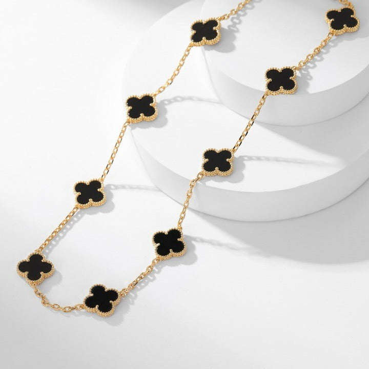 [✨ROSE💎]CLOVER 10 MOTIFS ONYX NECKLACE