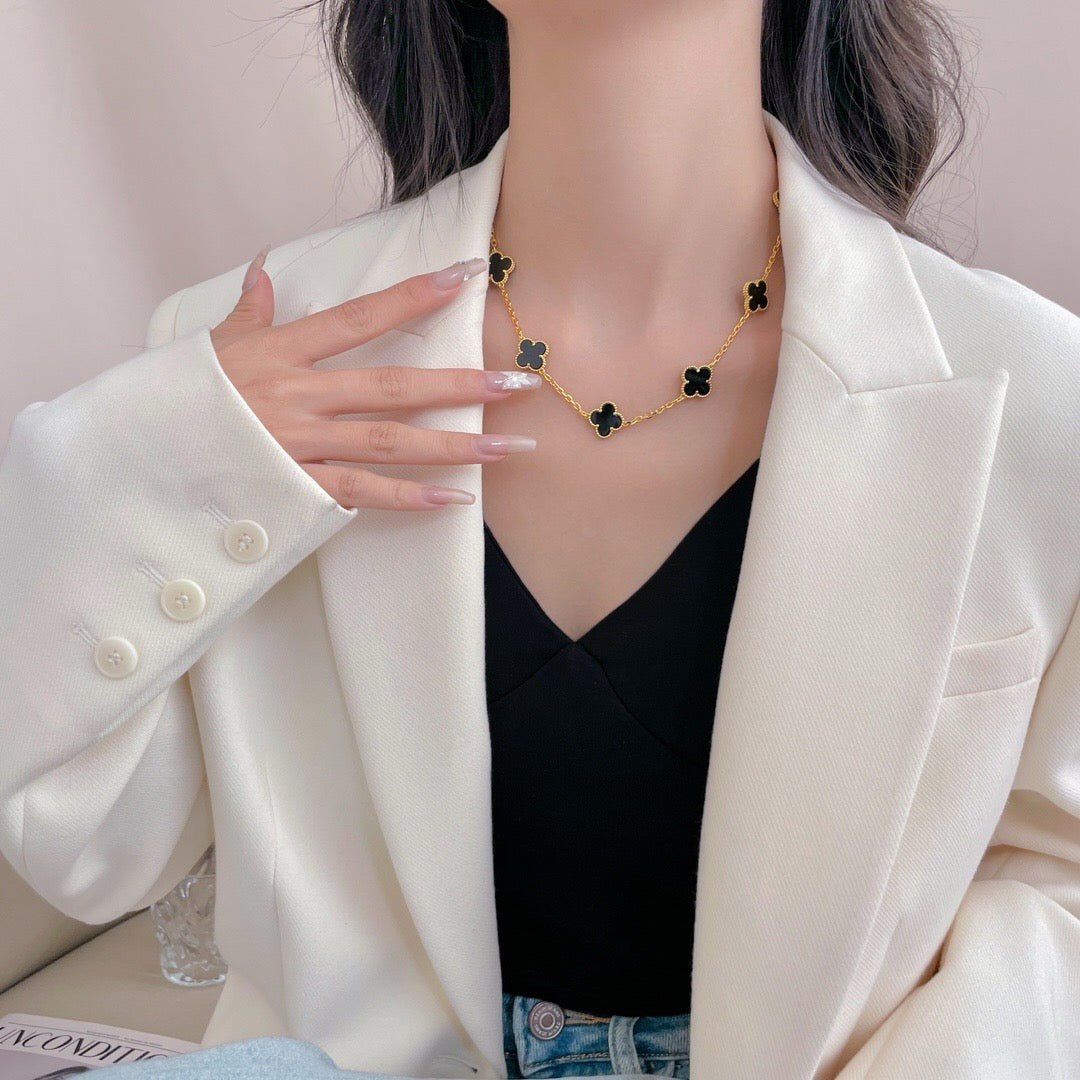 [✨ROSE💎]CLOVER 10 MOTIFS ONYX NECKLACE