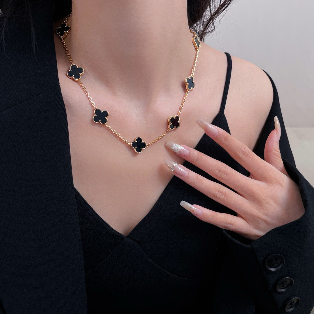 [✨ROSE💎]CLOVER 10 MOTIFS ONYX NECKLACE