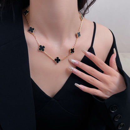 [✨ROSE💎]CLOVER 10 MOTIFS ONYX NECKLACE