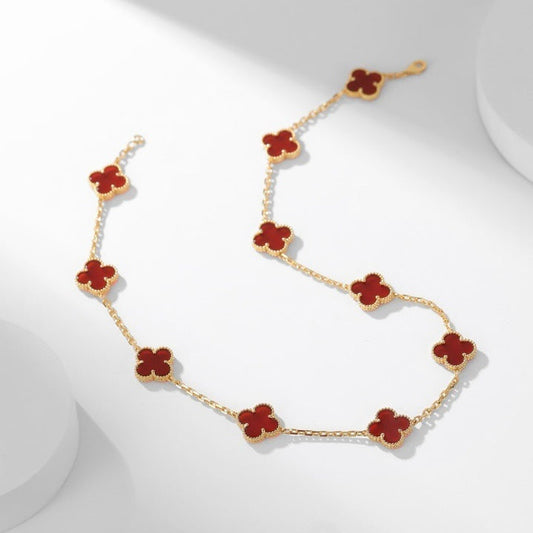 [✨ROSE💎]CLOVER 10 MOTIFS CARNELIAN NECKLACE