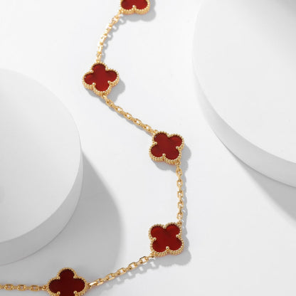 [✨ROSE💎]CLOVER 10 MOTIFS CARNELIAN NECKLACE