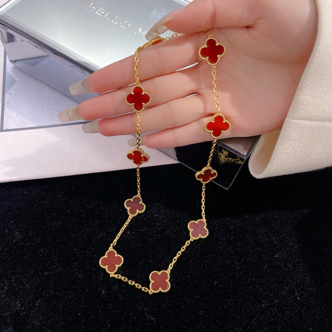 [✨ROSE💎]CLOVER 10 MOTIFS CARNELIAN NECKLACE