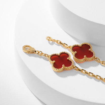 [✨ROSE💎]CLOVER 10 MOTIFS CARNELIAN NECKLACE