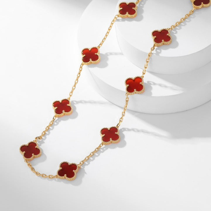[✨ROSE💎]CLOVER 10 MOTIFS CARNELIAN NECKLACE