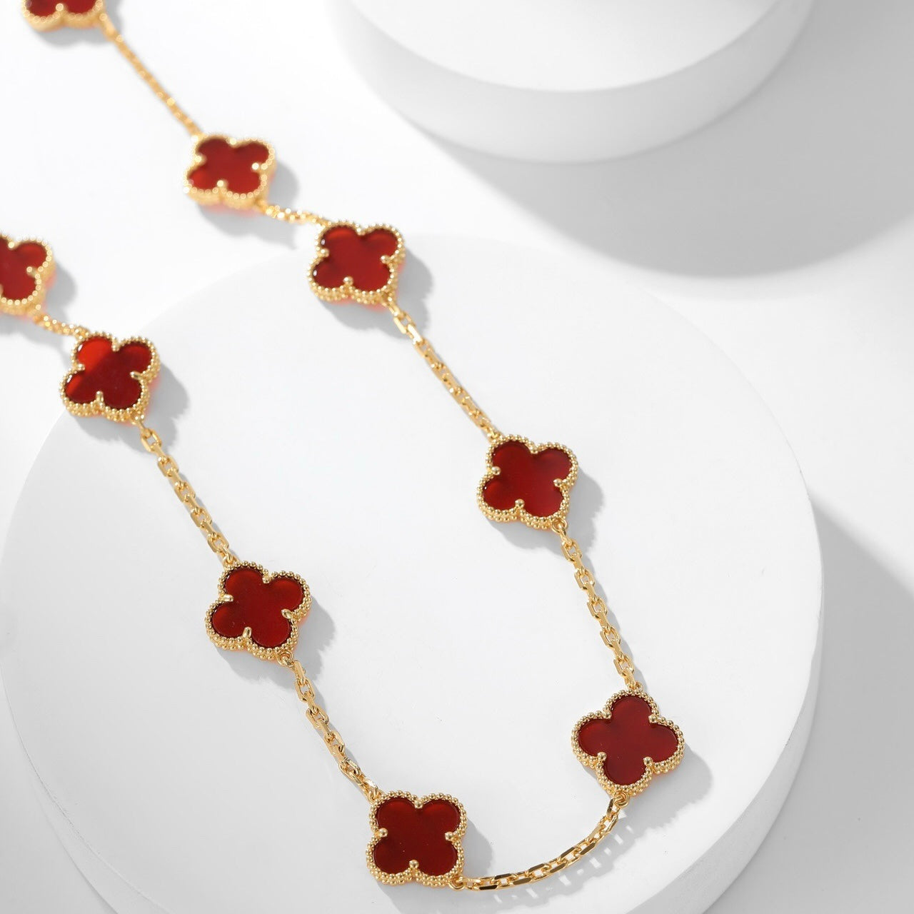 [✨ROSE💎]CLOVER 10 MOTIFS CARNELIAN NECKLACE