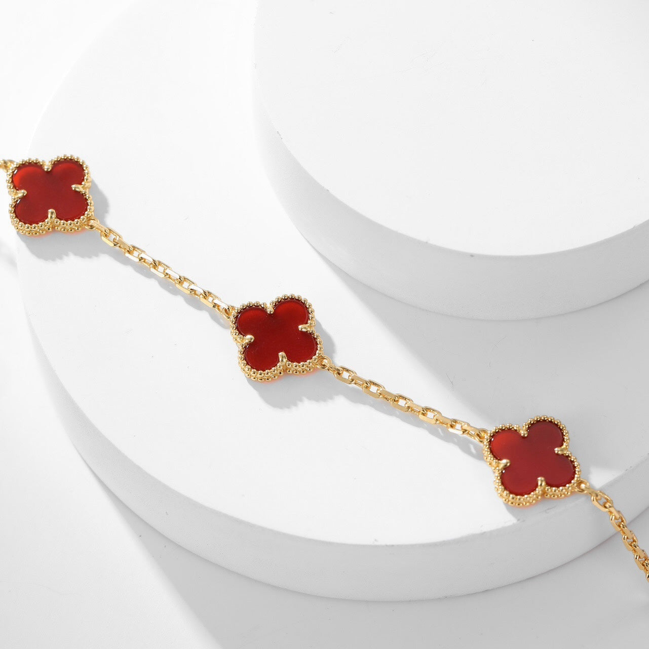 [✨ROSE💎]CLOVER 10 MOTIFS CARNELIAN NECKLACE