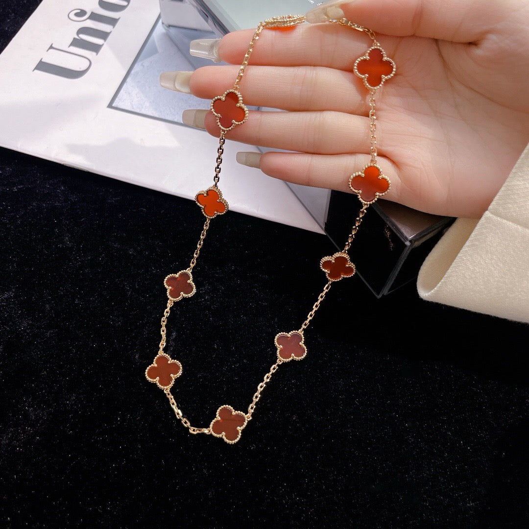 [✨ROSE💎]CLOVER 10 MOTIFS CARNELIAN NECKLACE