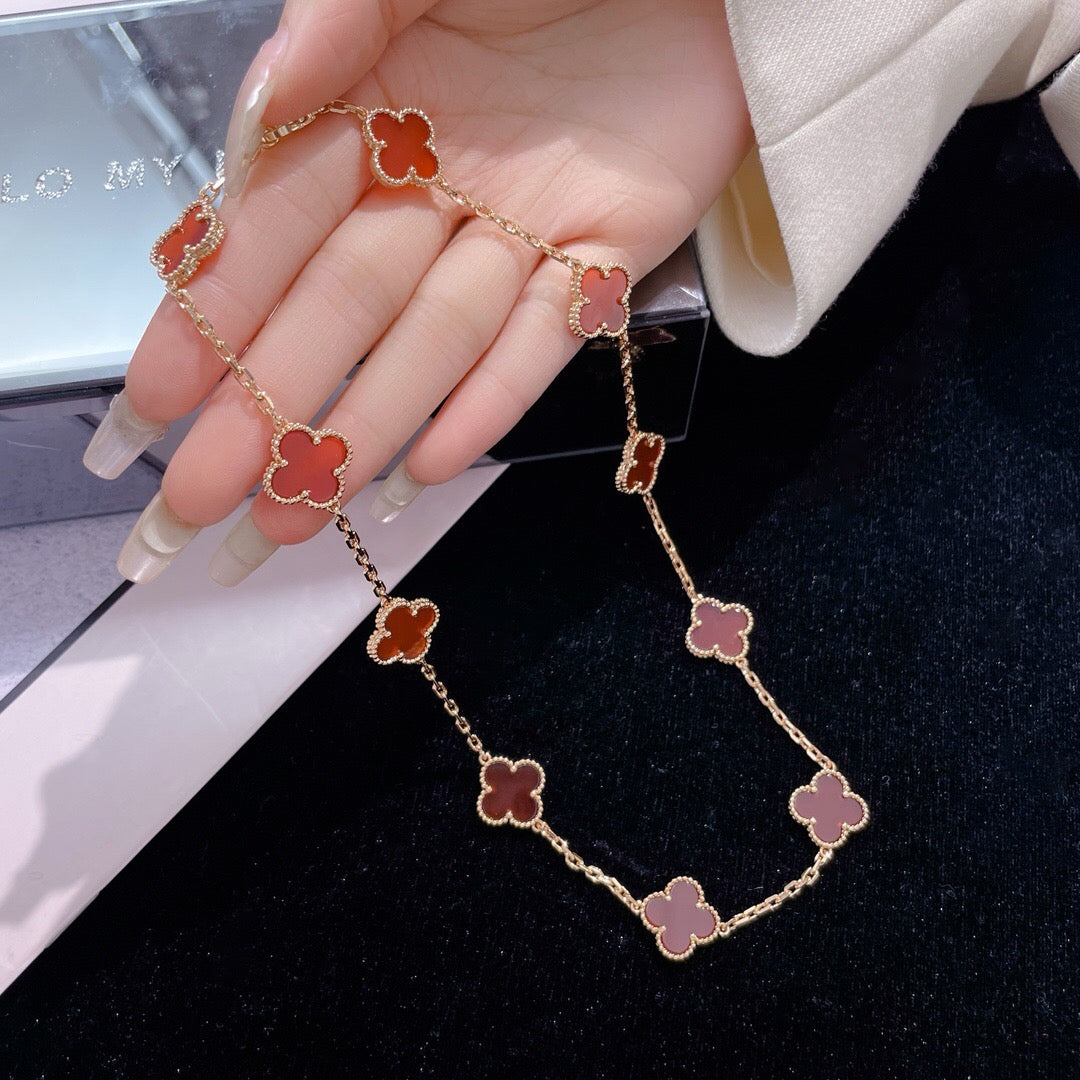 [✨ROSE💎]CLOVER 10 MOTIFS CARNELIAN NECKLACE