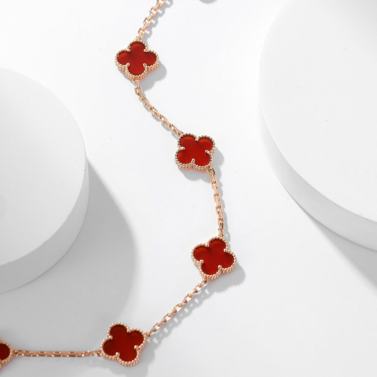 [✨ROSE💎]CLOVER 10 MOTIFS CARNELIAN NECKLACE