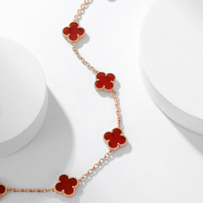 [✨ROSE💎]CLOVER 10 MOTIFS CARNELIAN NECKLACE