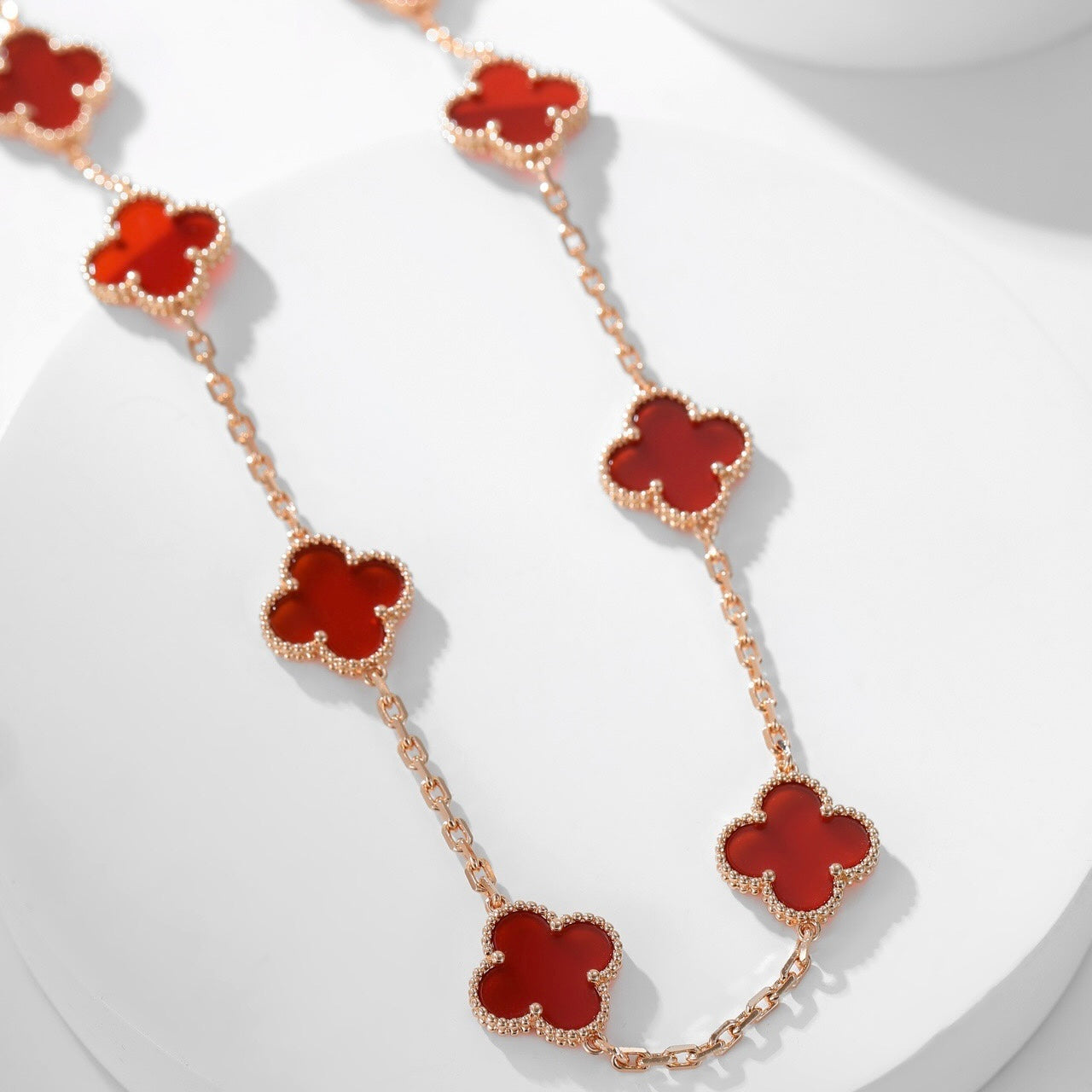 [✨ROSE💎]CLOVER 10 MOTIFS CARNELIAN NECKLACE