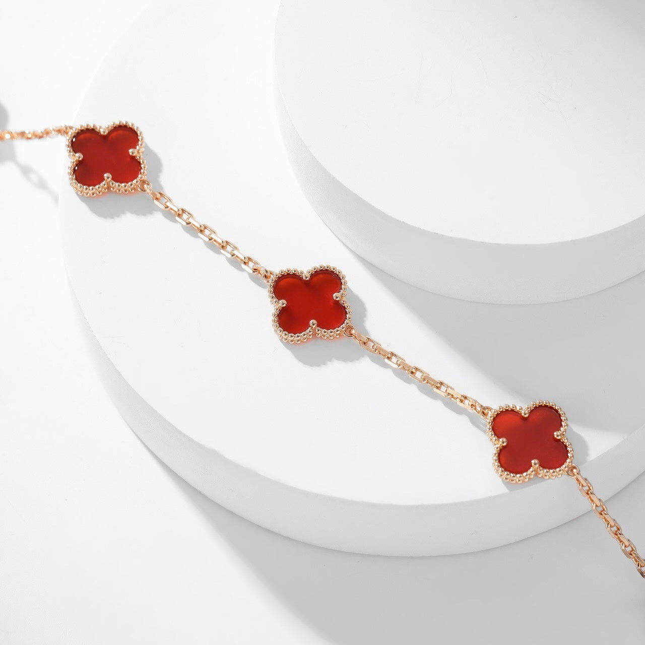 [✨ROSE💎]CLOVER 10 MOTIFS CARNELIAN NECKLACE