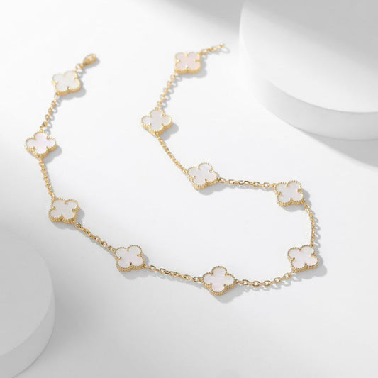[✨ROSE💎]CLOVER 10 MOTIFS WHITE MOTHER OF PEARL NECKLACE