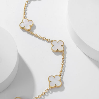 [✨ROSE💎]CLOVER 10 MOTIFS WHITE MOTHER OF PEARL NECKLACE