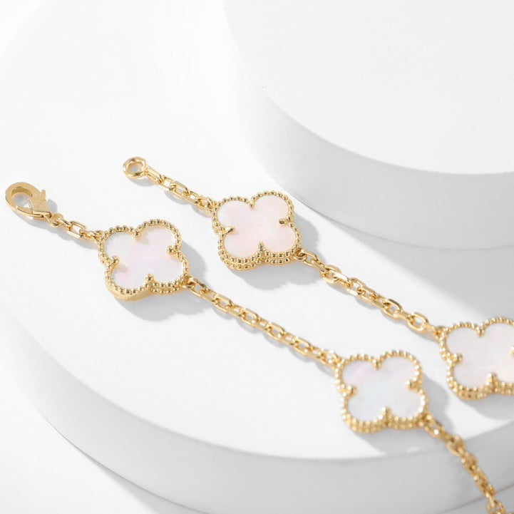 [✨ROSE💎]CLOVER 10 MOTIFS WHITE MOTHER OF PEARL NECKLACE